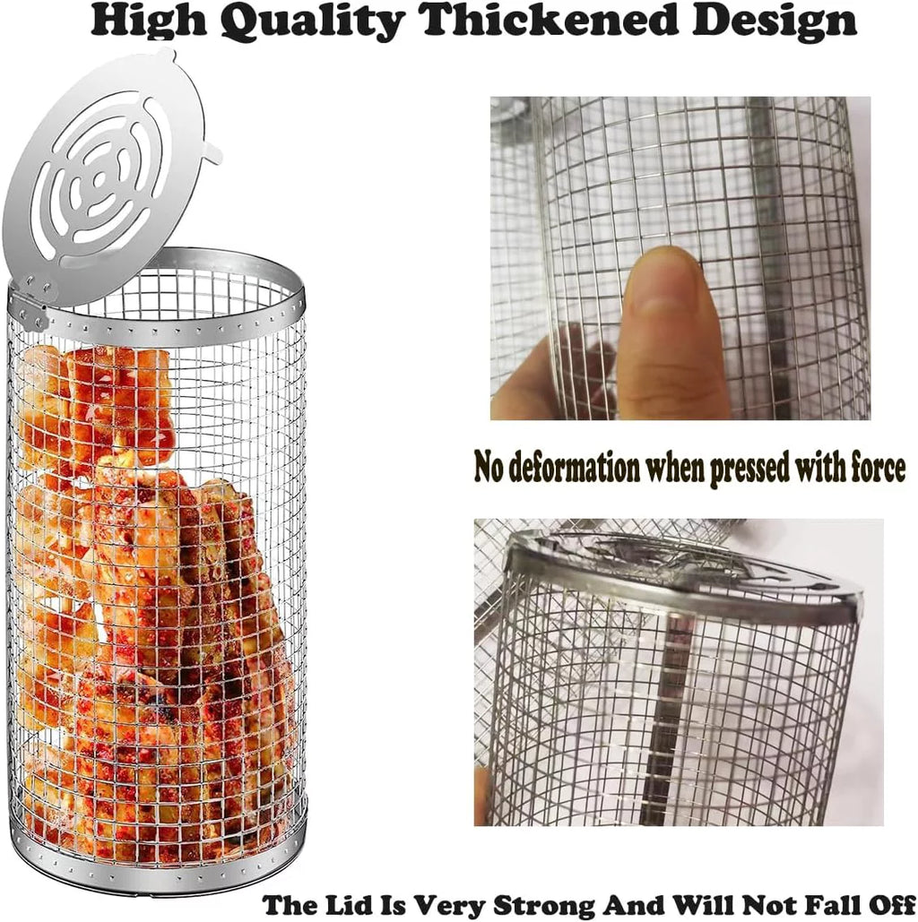 Cooking ，Portable Vegetables, Outdoor Basket BBQ Shrimp, Grilling Grilling BBQ Griller for Accessories 2PC Barbeque Barbecue Basket，Round Rolling Camping Rack Fish,