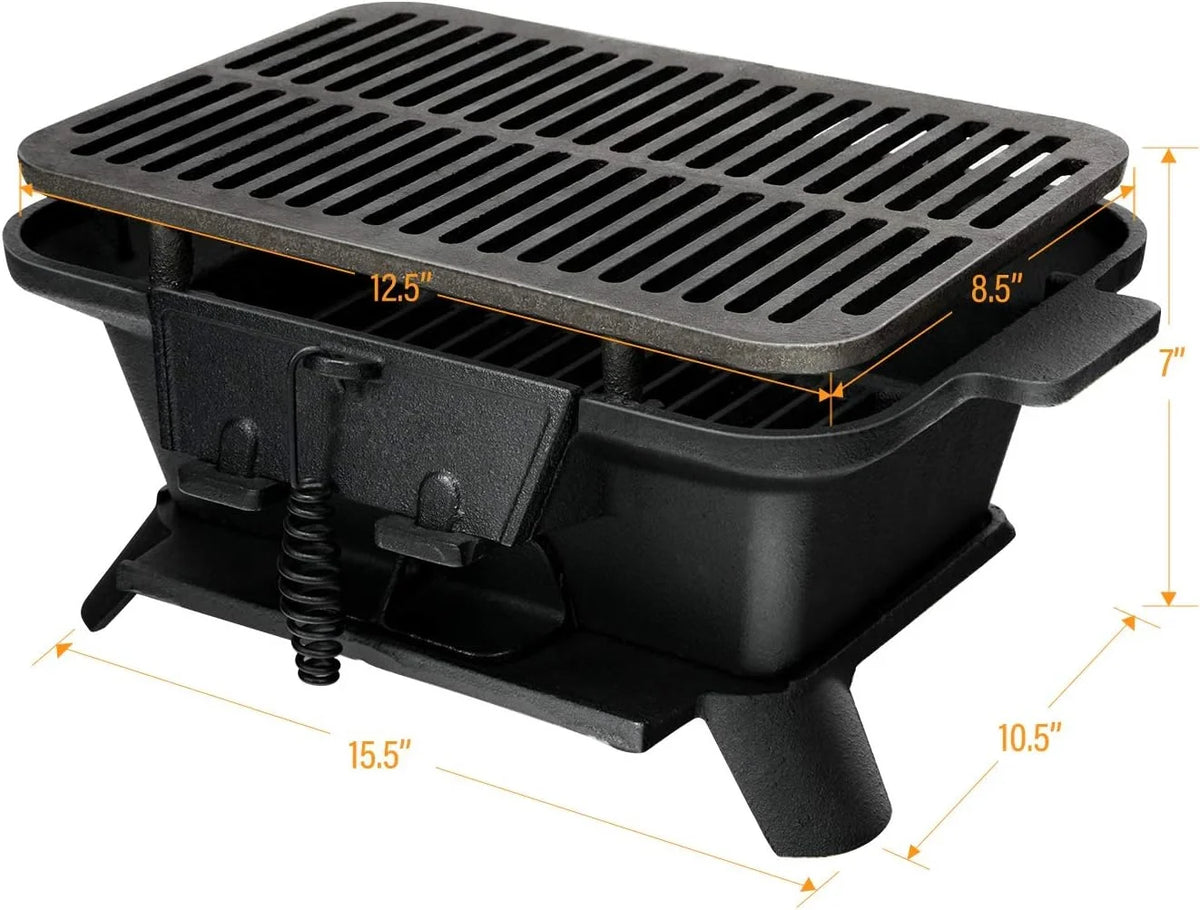 Regulating Fire Portable Picnic Grill Cooking Net, Cast Gate, Grilling Door, Patio Backyard Charcoal Perfect for Grill Camping with BBQ Air Grill Outdoor Hibachi Iron Double-sided Grill,