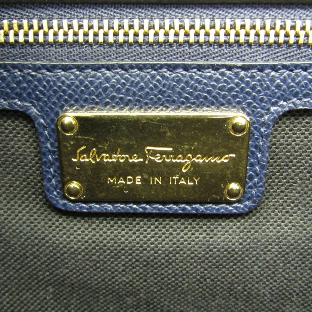 Bag Ferragamo 0011 Navy (Good) AU-21 Vara Shoulder Salvatore Leather Pre-Owned Women's