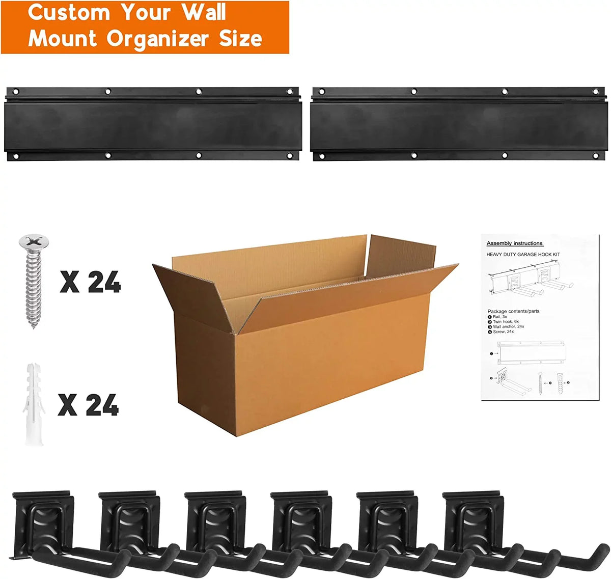 6 Mount Hooks, Metal Wall Garage Tool Heavy for Yard Holder Garden Duty Organizer Garage Racks Tools