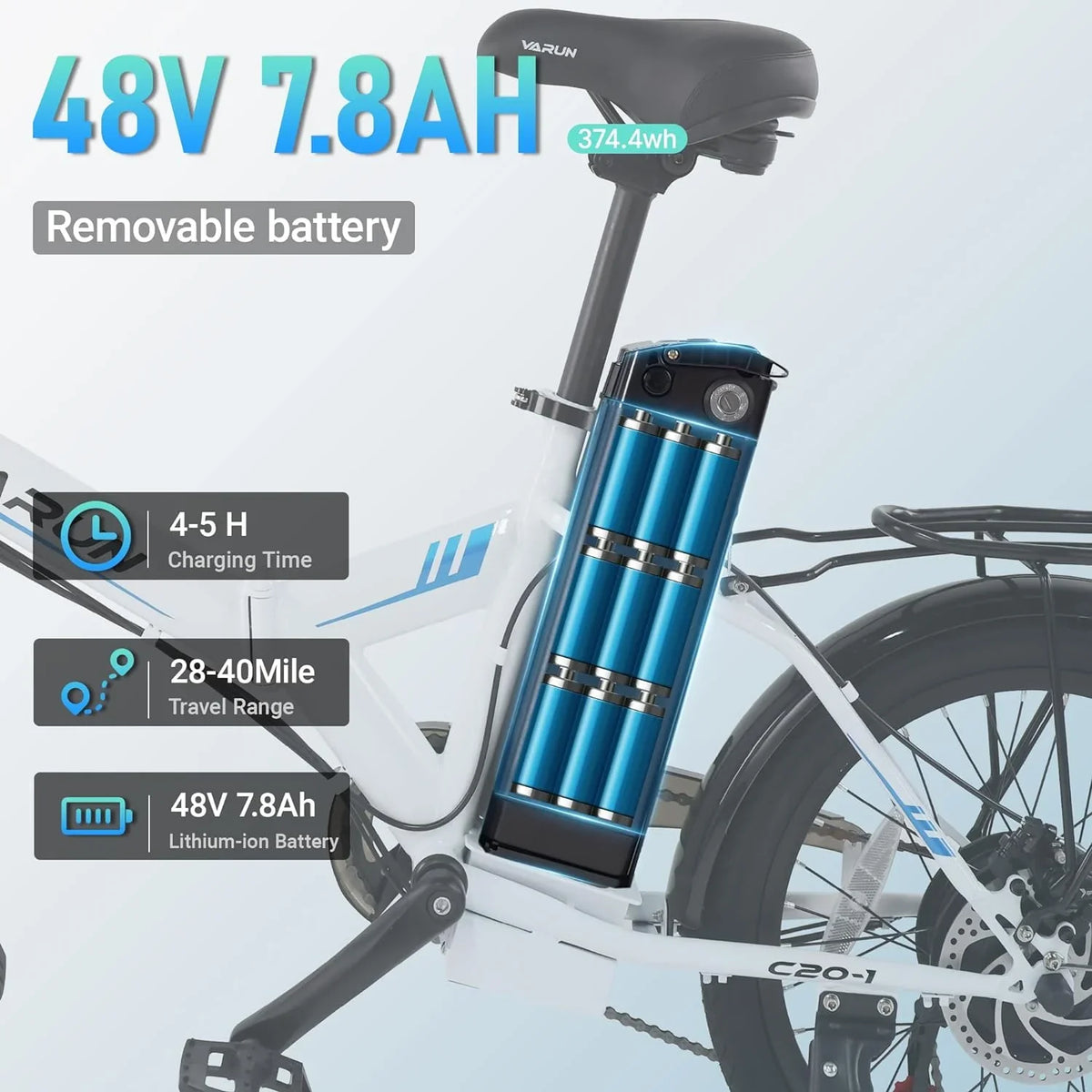 Electric Lithium Battery Stylish 500W Miles - 48V 20" Wheels, 40 Speed Bike VARUN Ebike Folding with and 20MPH Range for