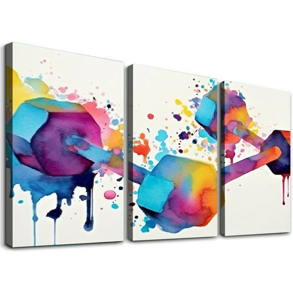 YIKUMA Printable Dumbbells Panels 12''x16''X3 Art Watercolor Digital Canvas art Art canvas Modern Workout Poster for 12x16x3pcs poster Two Gym living abstract medical wall Sport Download room Wall Art