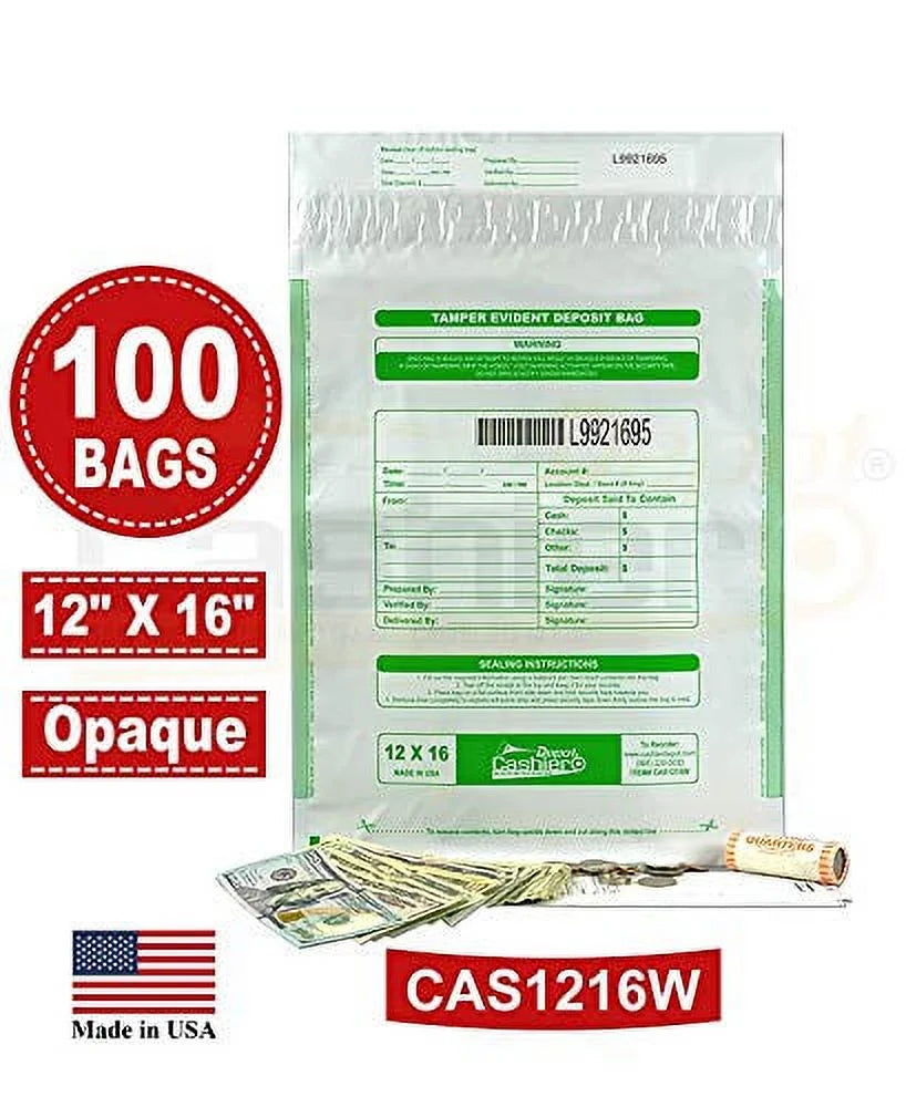& Serialized 12" Closure Numbering, 16" Tape (100 Bags) Void Bags, x Depot Barcode, Cashier Seal Deposit White, Tamper Press Evident