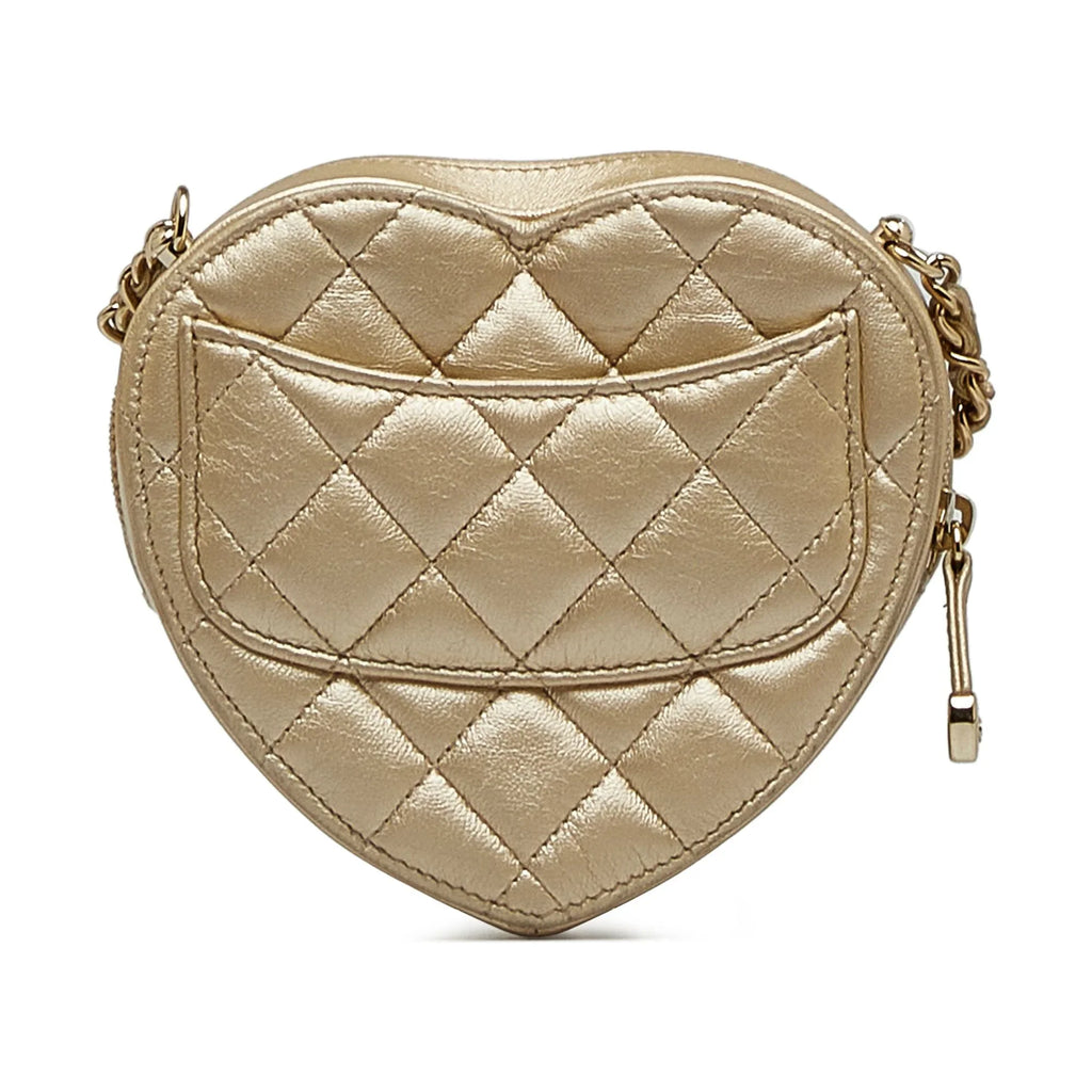 Authenticated Heart Mini Pre-Owned Bag Gold Unisex in CC Crossbody Crossbody Lambskin Love Chanel (Good) Leather