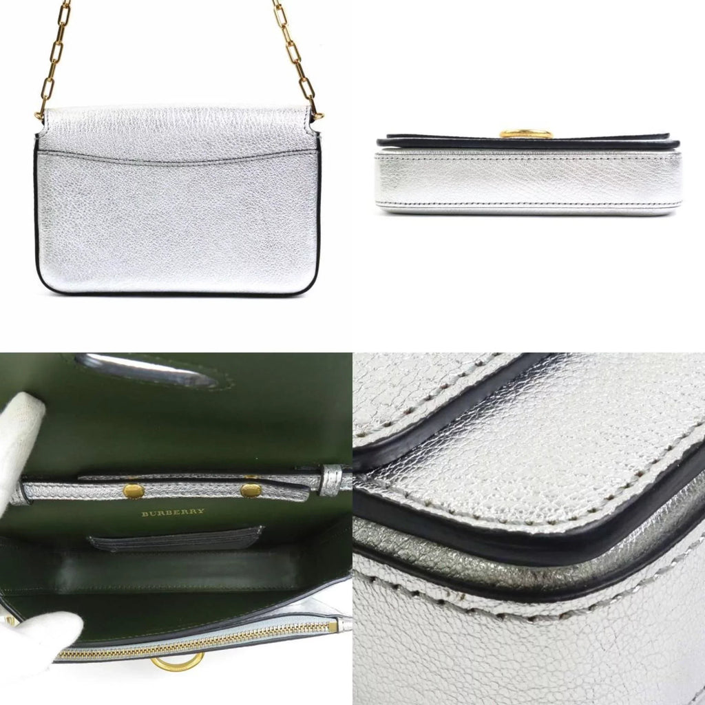 (Good) diagonal Pre-Owned Burberry bag shoulder BURBERRY silver leather ladies
