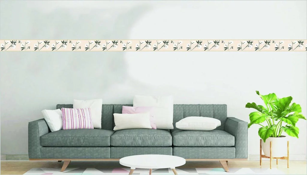 Wallpaper Border Border Design, Dundee Wall Deco's Floral White Adhesive Self in, x ft and Flowers - Leaves Stick Peel Retro 15 7 Cream and