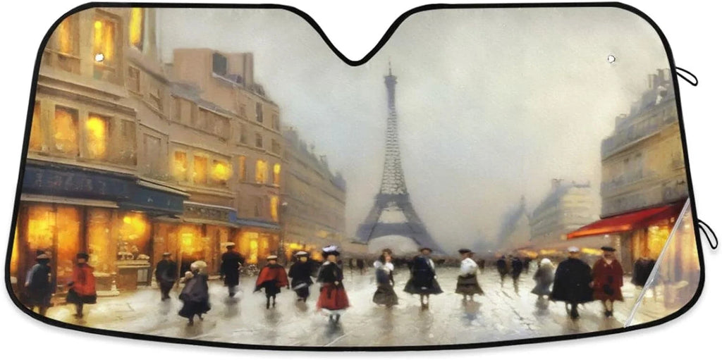 Landscape Blocks UV Protect for Sun Wellsay Keep Windshield Sunshade Cars,SUVs,Trucks-55×27.6in Car Cool to Old Accessories Protector Rays Visor Paris Shade,oldable and