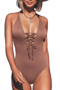 One Swimsuit Cupshe Lace Women's Monokini up Neck Solid Color Piece V