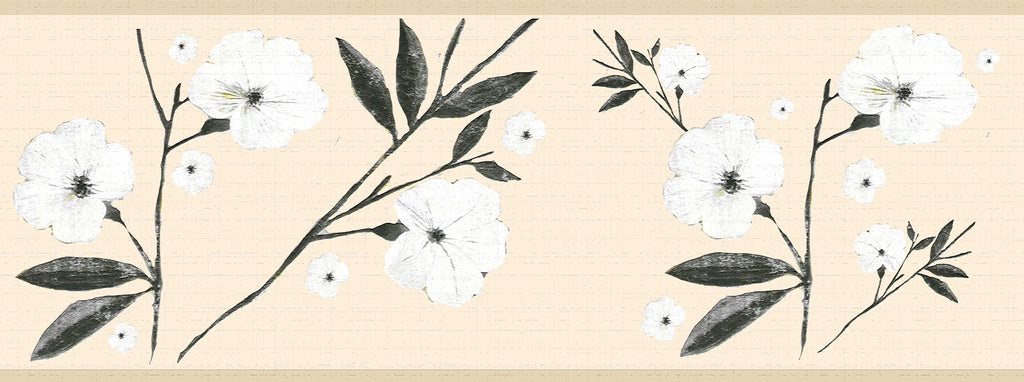Wallpaper Border Border Design, Dundee Wall Deco's Floral White Adhesive Self in, x ft and Flowers - Leaves Stick Peel Retro 15 7 Cream and
