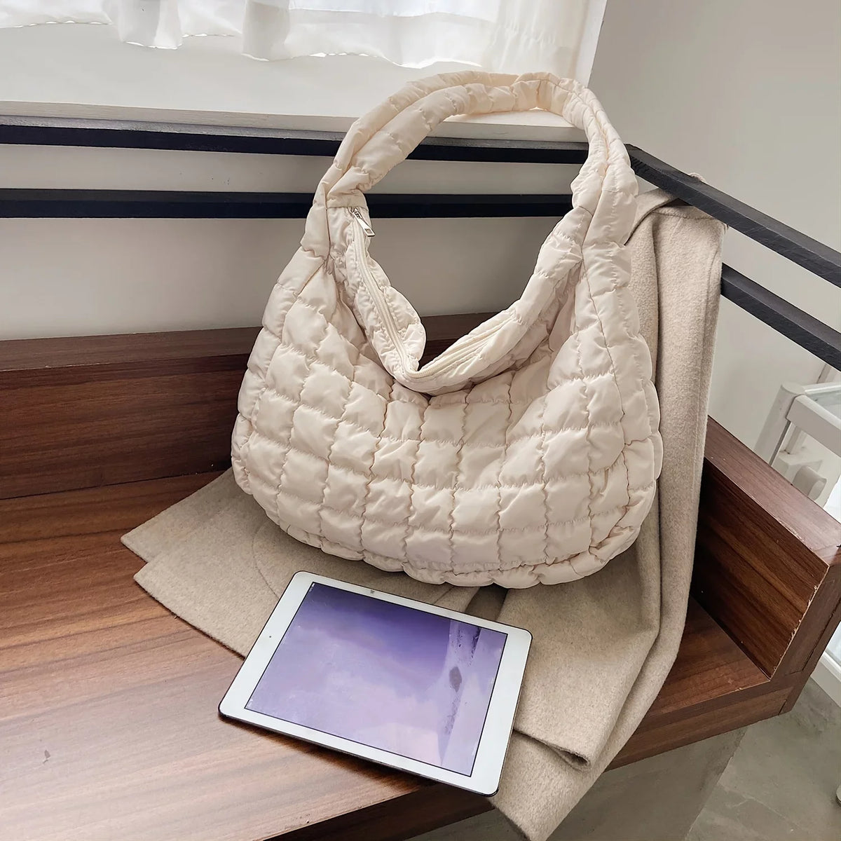 For Crossbody Capacity Argyle Shoulder Junior Hobo Work Large Cotton Quilted Tote Filled Bag Tote, Padded Quilted Bag,