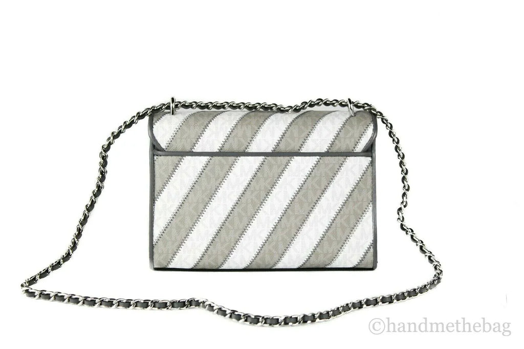 Medium PVC Striped Signature Rose Pearl Shoulder Grey Flap Michael Handbag Kors