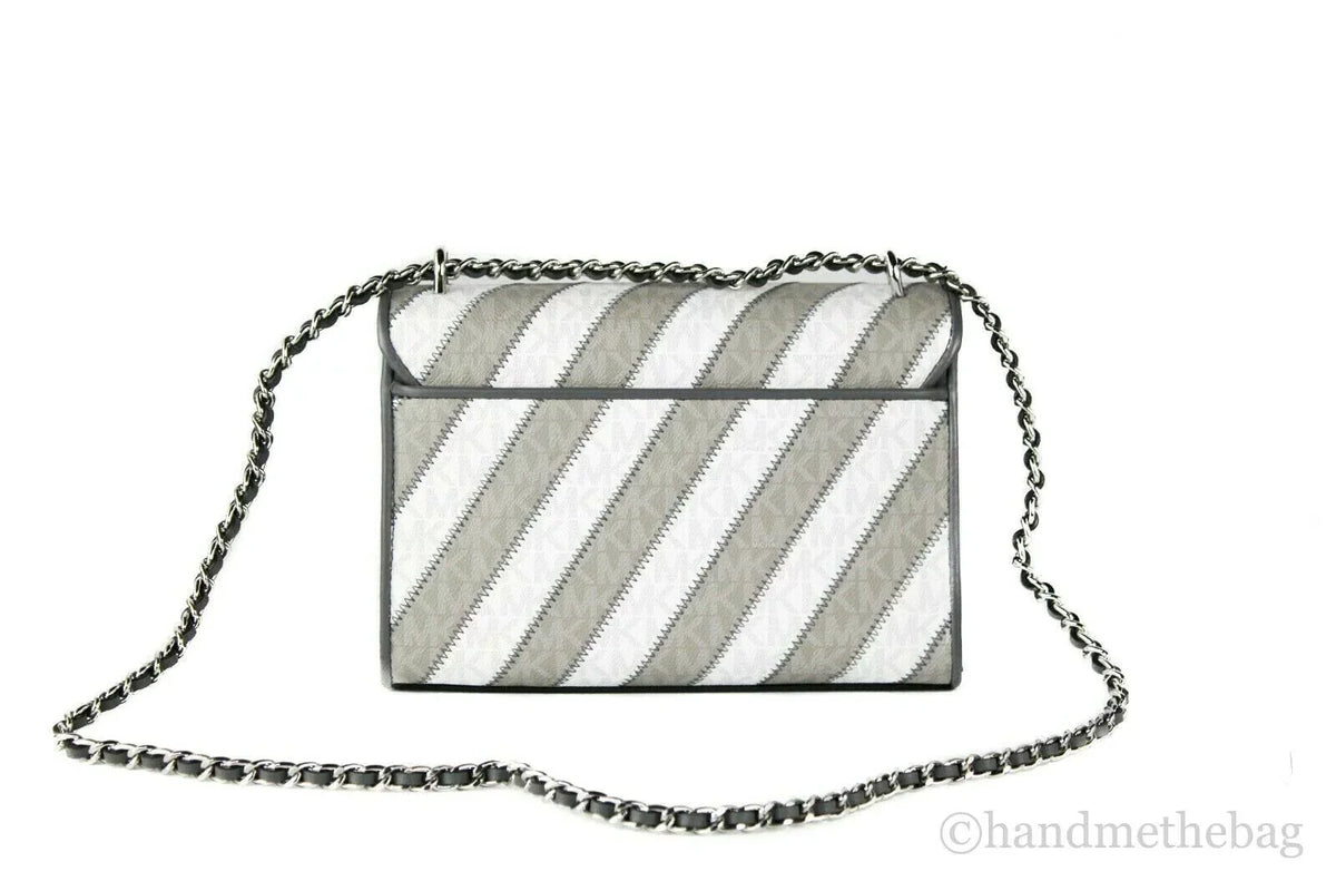 Medium PVC Striped Signature Rose Pearl Shoulder Grey Flap Michael Handbag Kors