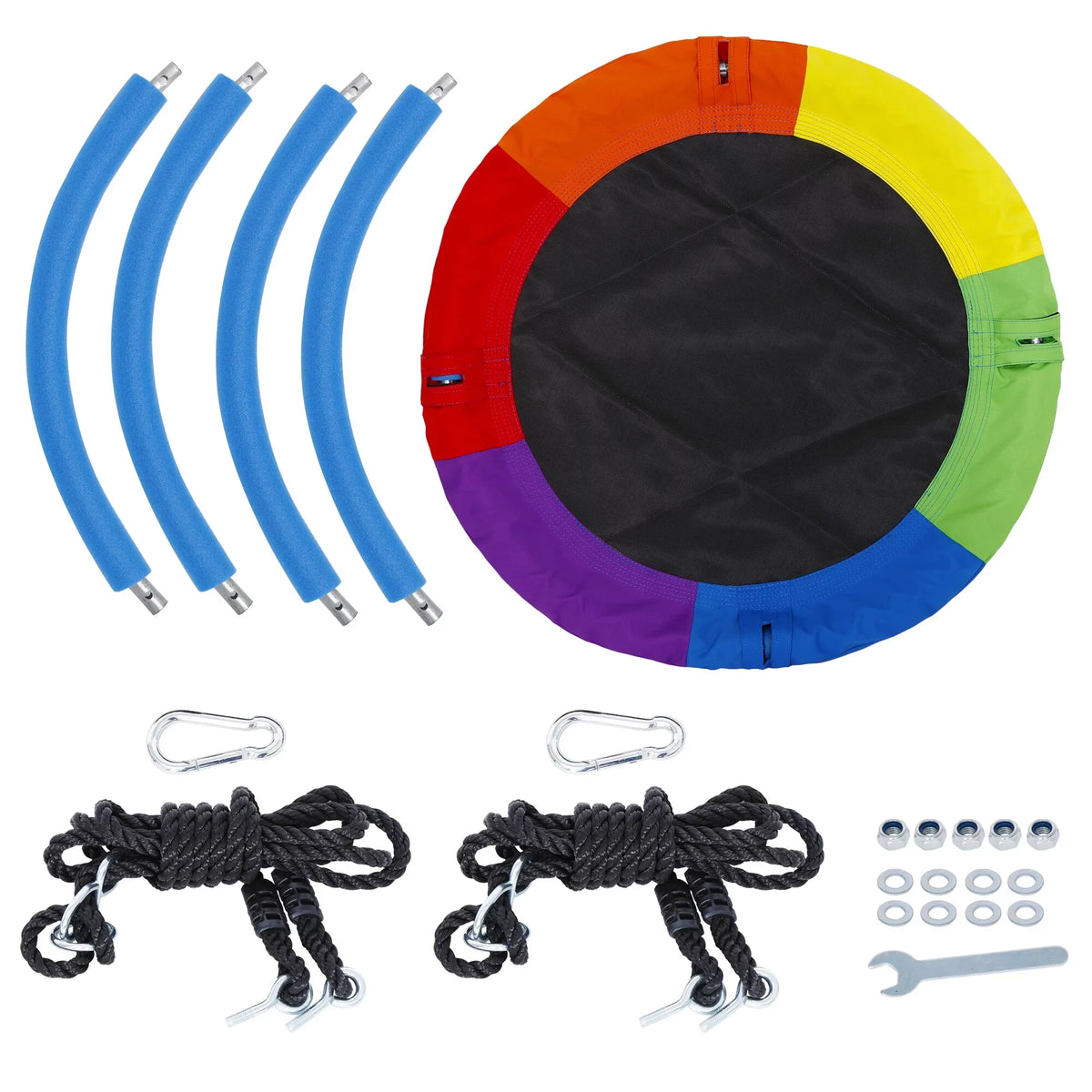 700lb Web ZenSports Kids - UV Protection, Set Swing 360 Waterproof, Rainbow Multi-Color Saucer Steel Outdoor Tree 40" Ropes Adjustable 70’’ Rotate°, Frame,