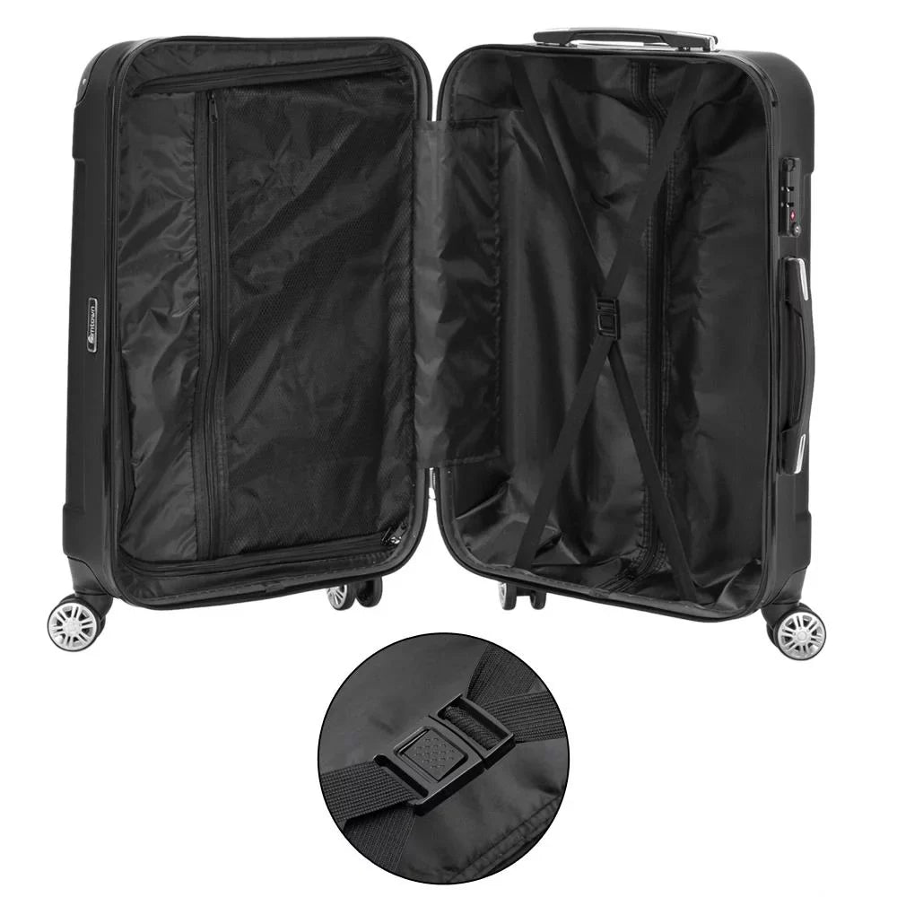 Winado Trolley Bag Set 3 Black Pcs ABS Travel Luggage Suitcase