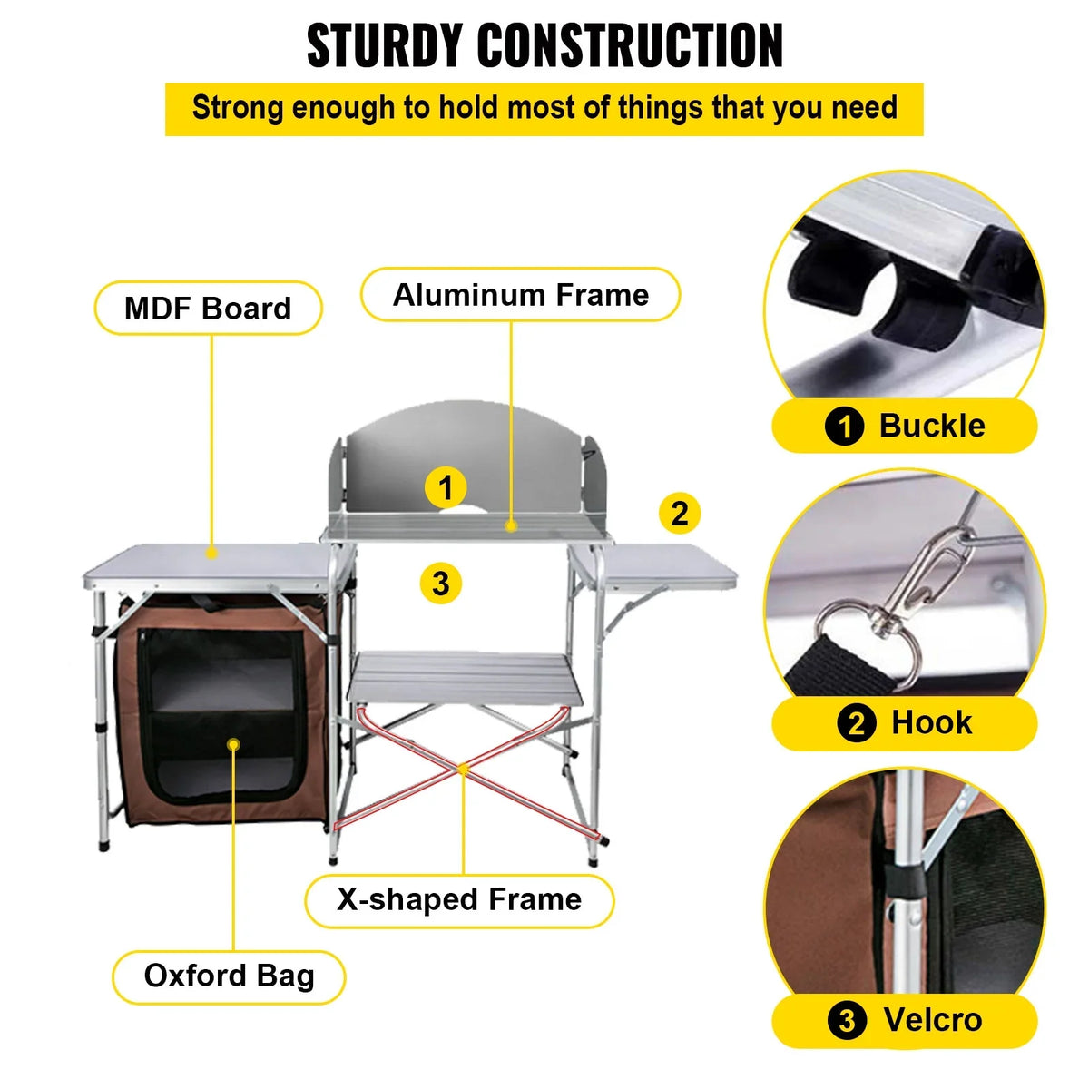 Table Kitchen with Camping, Portable Table Brown 2-Tier, BBQ, Bag for Table Outdoor Cook Camp SKYSHALO Party, Folding Color, Camping Zippered