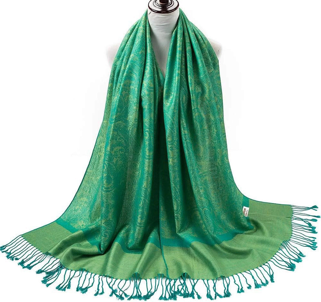 Pashmina Stole Paisley Jacquard Two Wrap Cashmere Becolored Silk Scarf Reversible Tones Shawl
