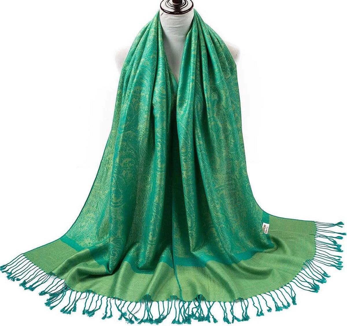 Pashmina Stole Paisley Jacquard Two Wrap Cashmere Becolored Silk Scarf Reversible Tones Shawl