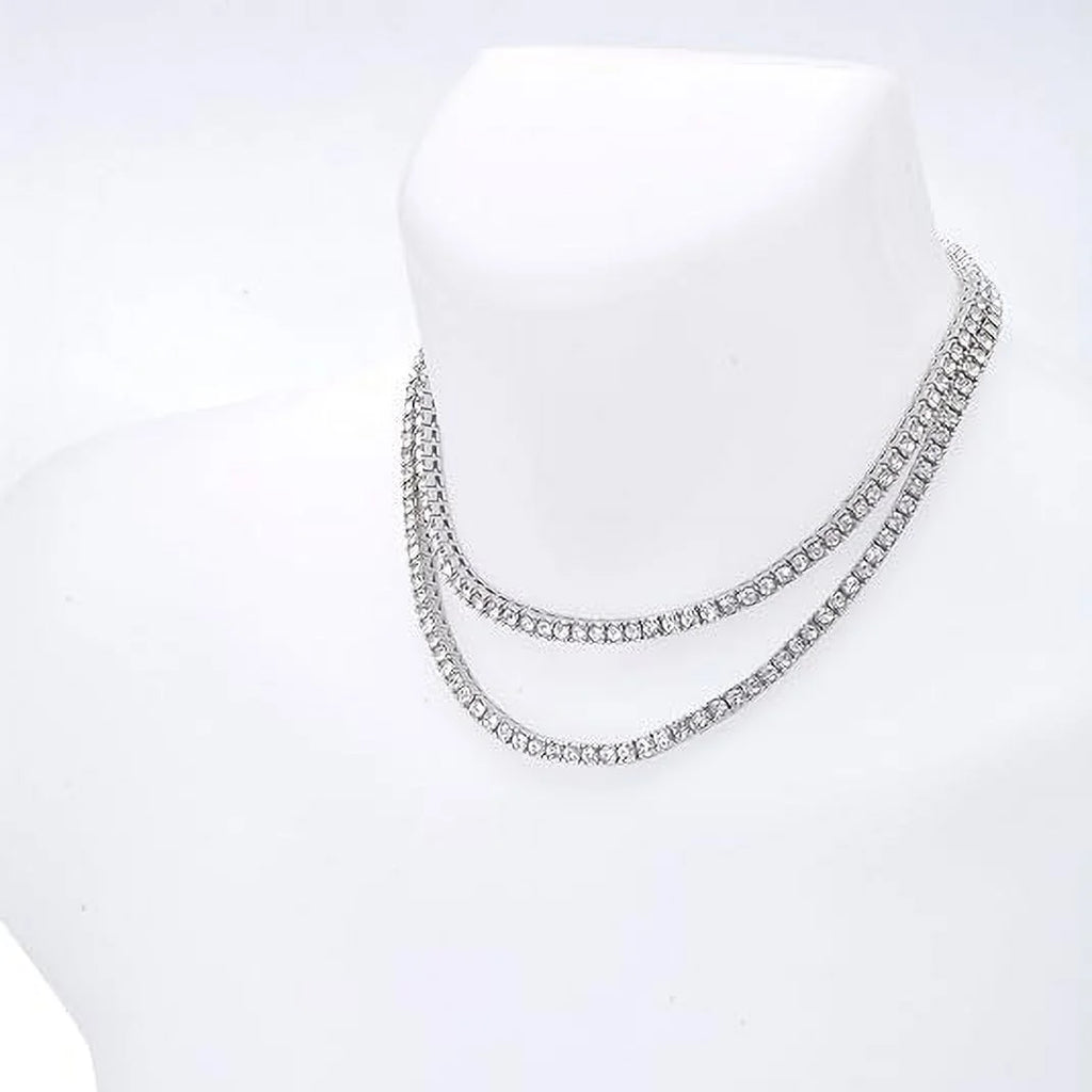 pc Tennis Silver 16" Hip Plated Set Chain Double Row Luxury 18" + 2 Hop 3 Bracelet 8" and