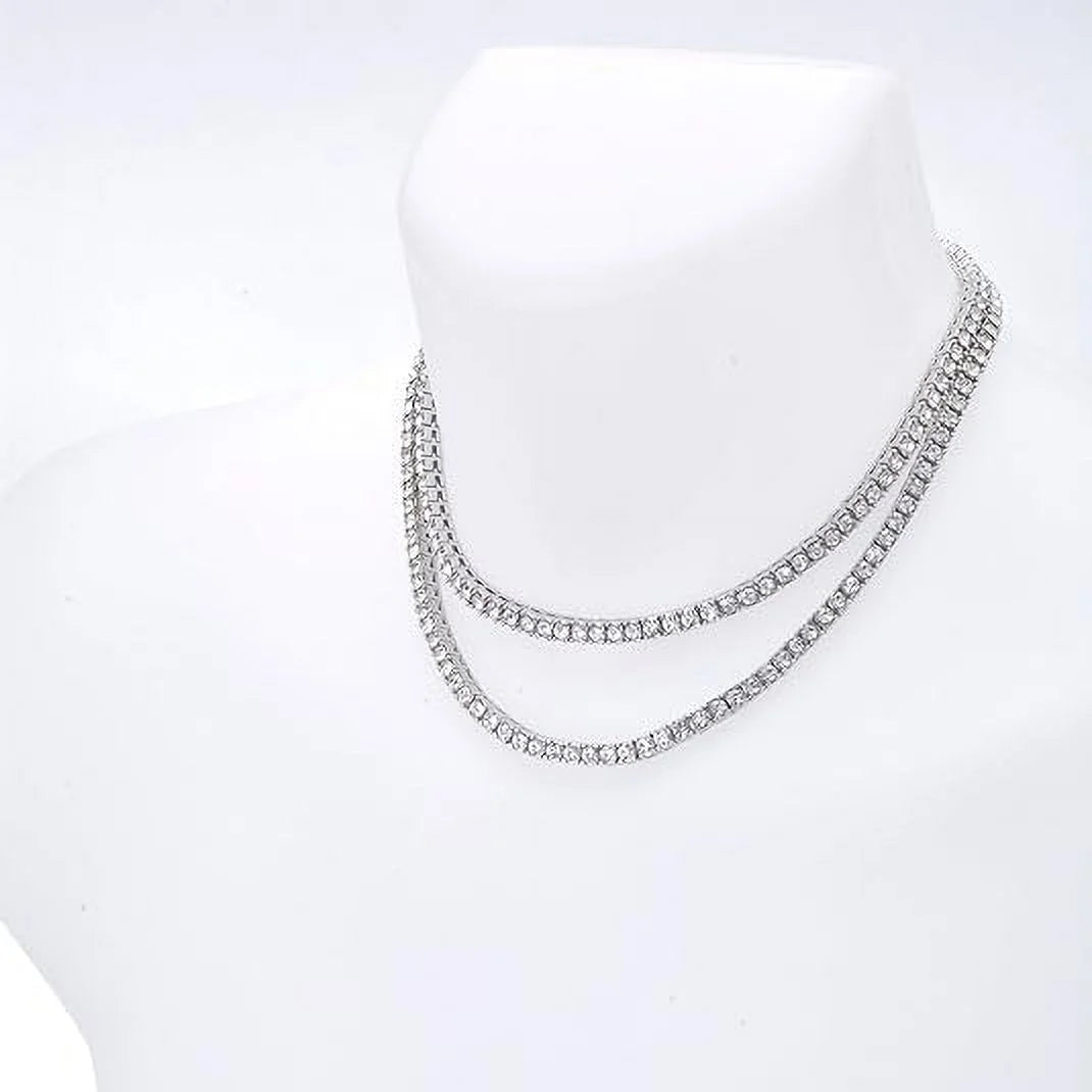 pc Tennis Silver 16" Hip Plated Set Chain Double Row Luxury 18" + 2 Hop 3 Bracelet 8" and