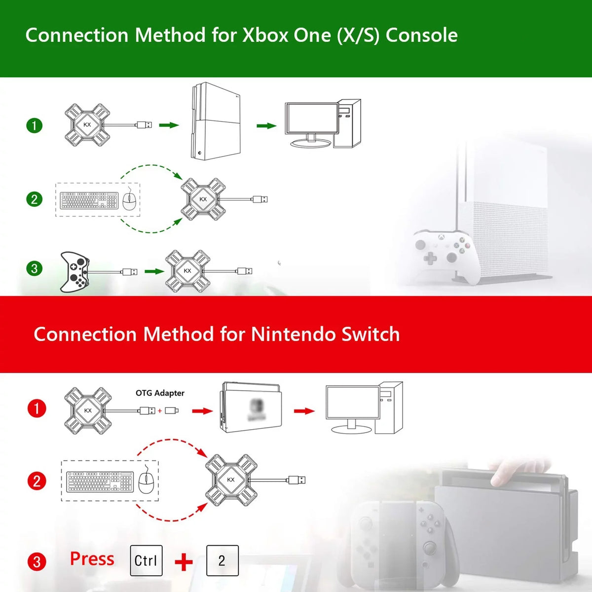 Adapter Replacement Keyboard Converter Adapter Mouse Portable Mouse Abody for Switch/X-box/PS5/P-S-4/PS3 KX Adapter Keyboard Gamepad Controller