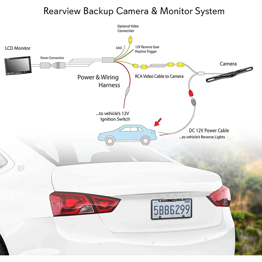 PLCM7500 Monitor Kit Rearview Pyle LCD Camera Backup Car and Assist Reverse 7"