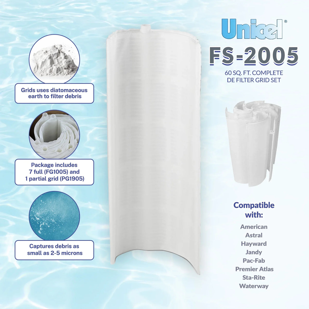 Partial) complete (7 Sq. Filter FS-2005 Ft. 60 Set Grid DE Unicel 1 Full DE