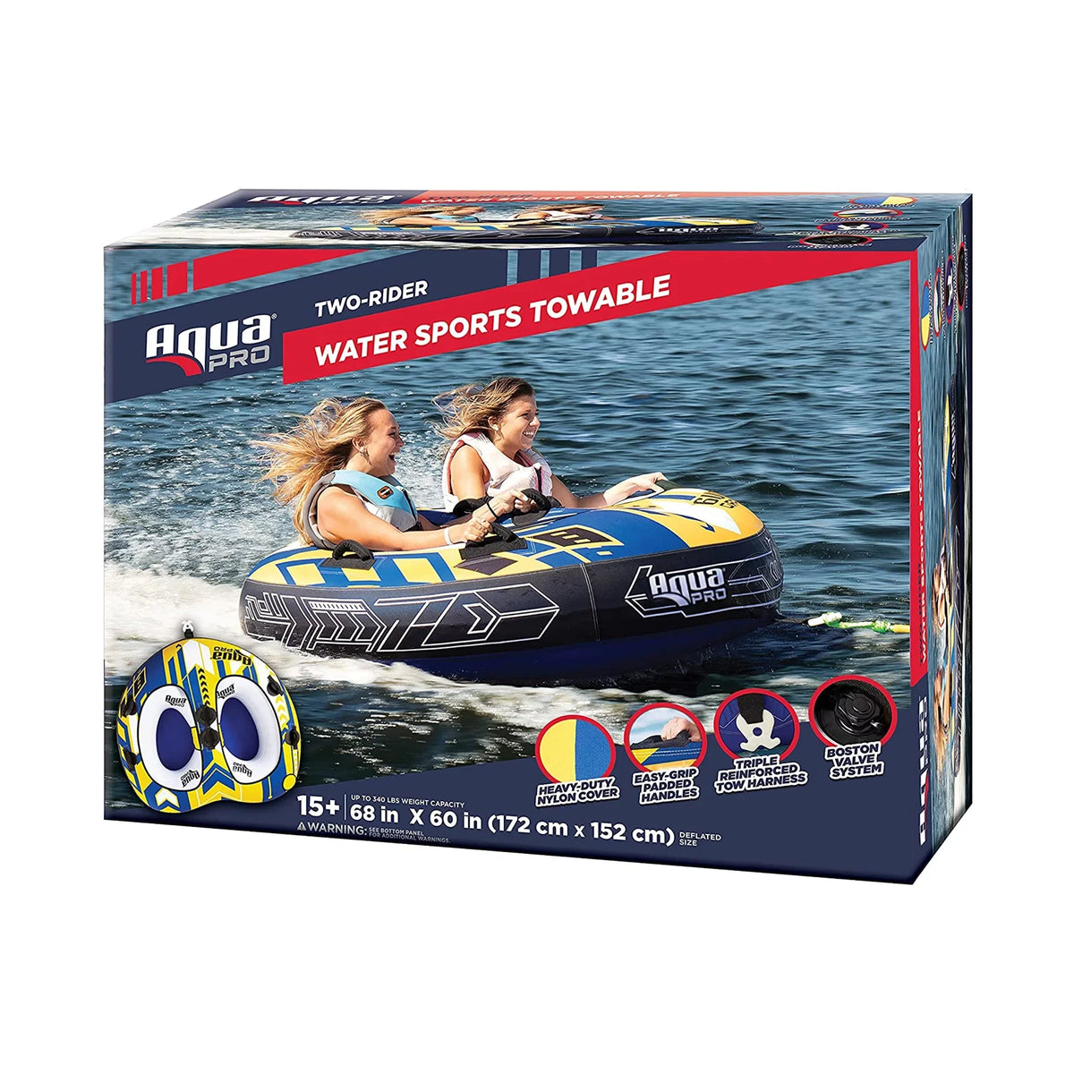 Person Duty 2 & Blue Deck Style Rider, Heavy Nylon Towable AquaPro Yellow