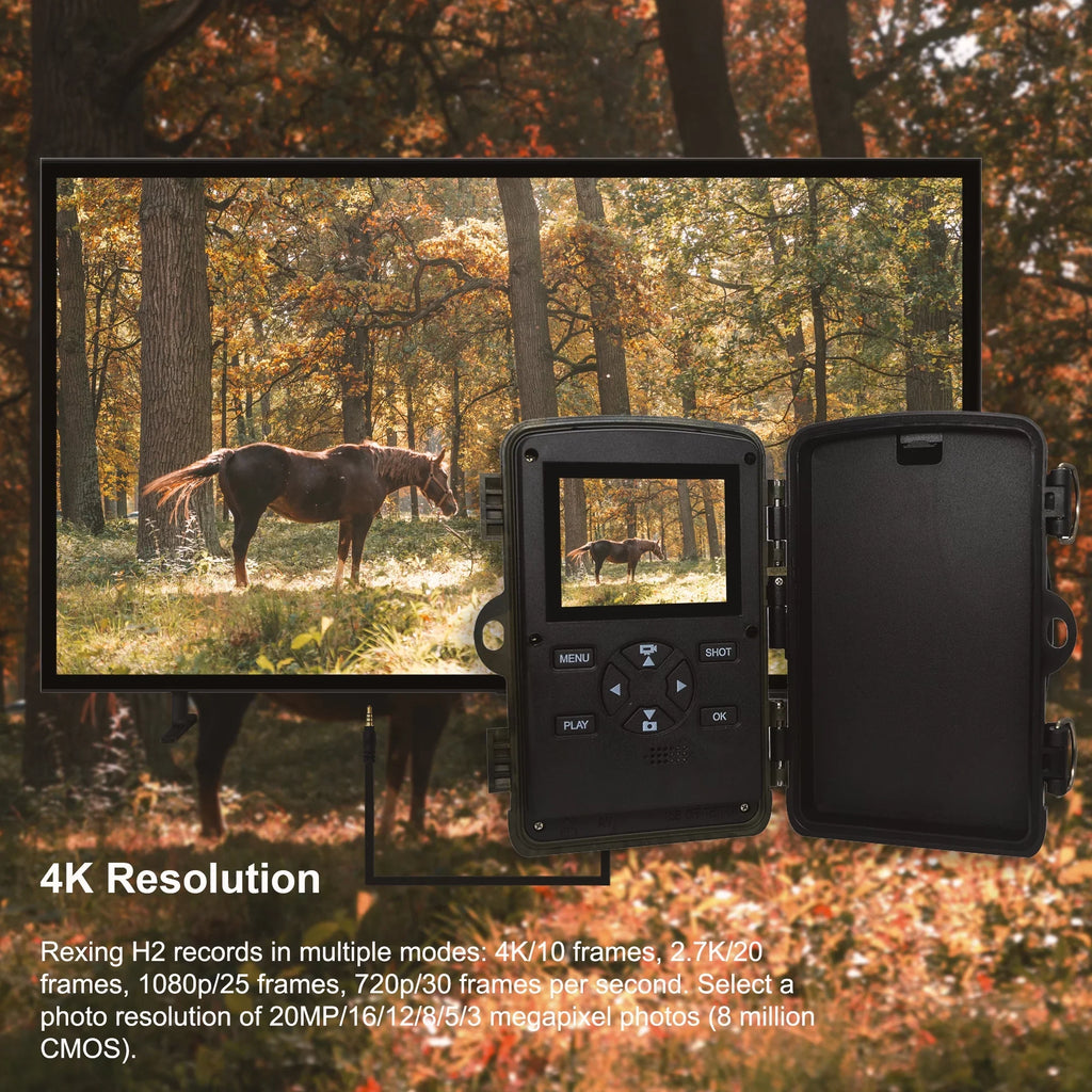 Rexing CMOS Trail for Surveillance 4K H2 Outdoor, Camera Sensor Wi-Fi Motion Cam W/ 20MP Hunting