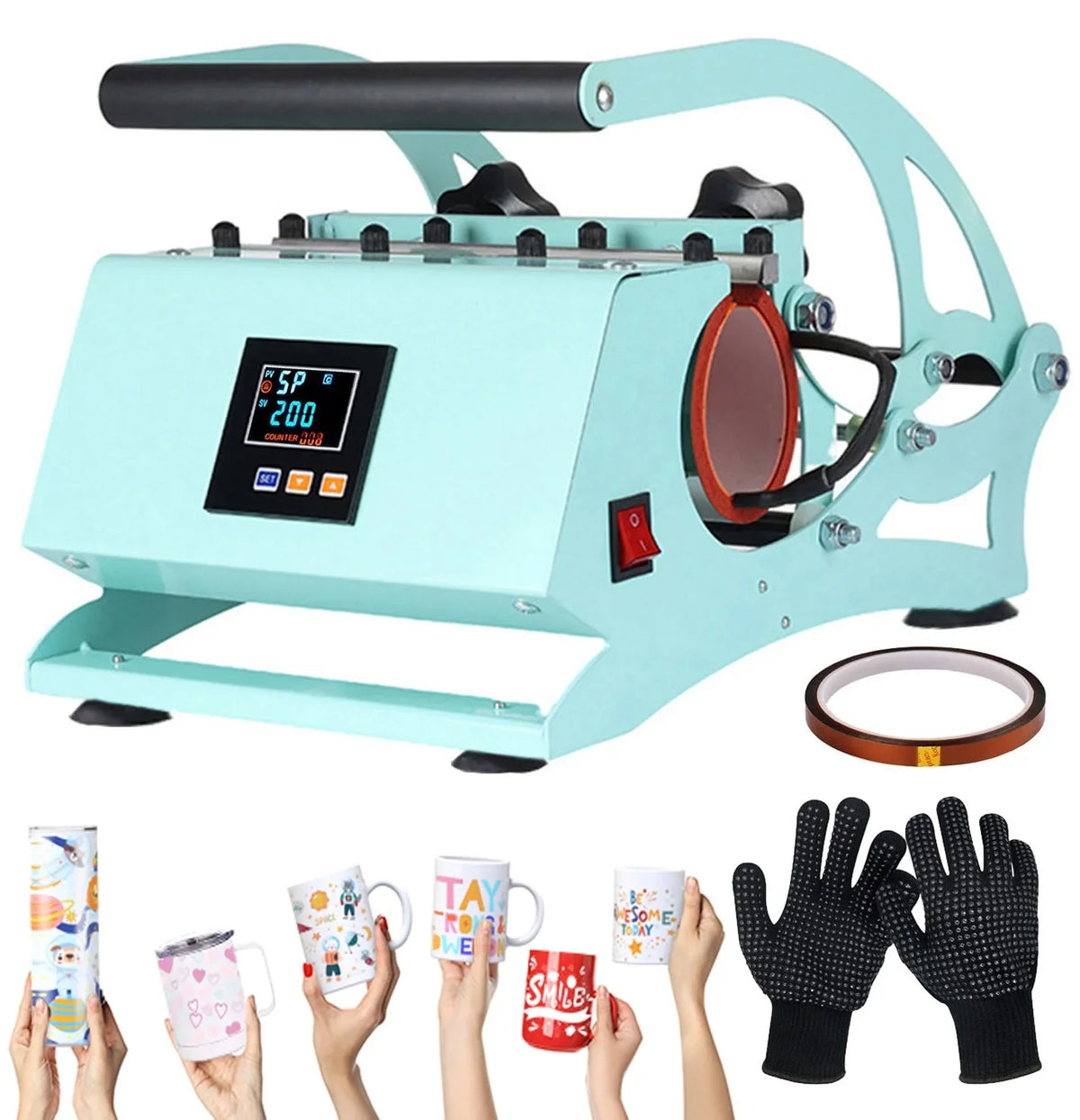 Cup Setting,Green Straight 20OZ DIY Press Print Machine, Mugs, Transfer Heating Tumblers with for Temperature Time Baking Tumbler Machine, Sublimation Press Mug Heat