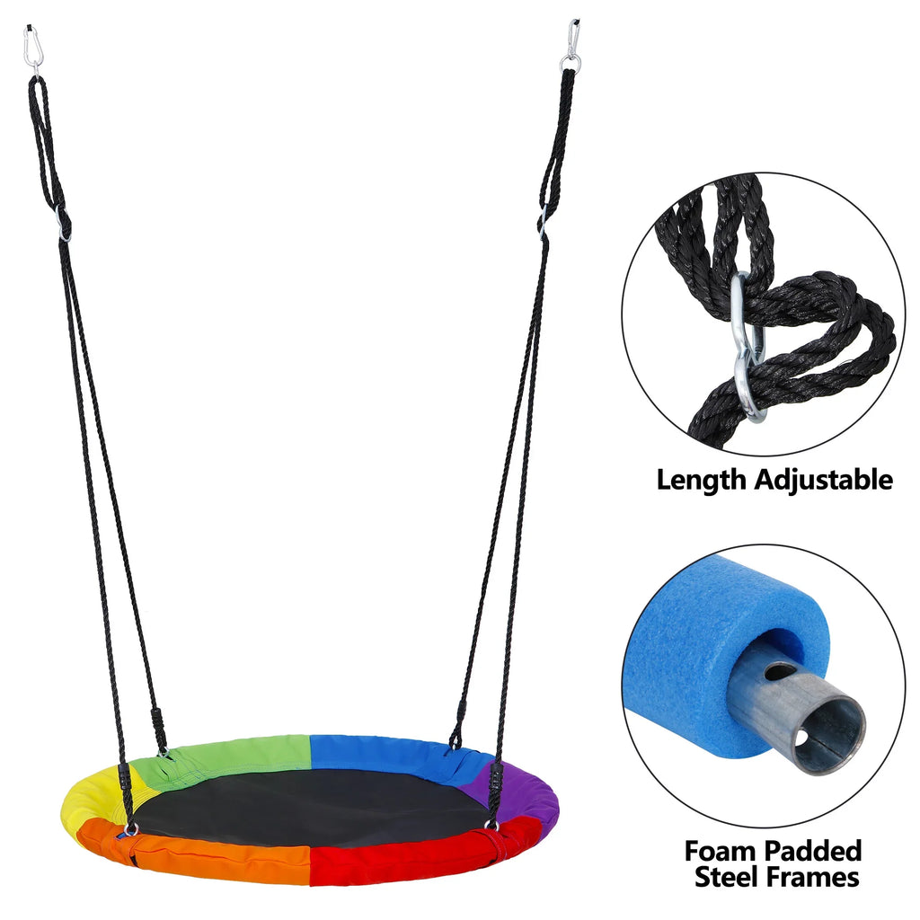 700lb Web ZenSports Kids - UV Protection, Set Swing 360 Waterproof, Rainbow Multi-Color Saucer Steel Outdoor Tree 40" Ropes Adjustable 70’’ Rotate°, Frame,