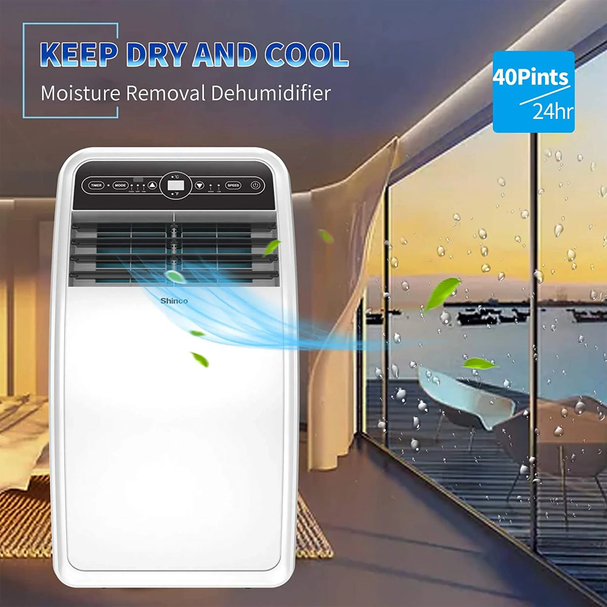 and BTU 8,000 AC SqFt 200 Shinco Rooms for Dehumidifier, Unit, Portable Fan