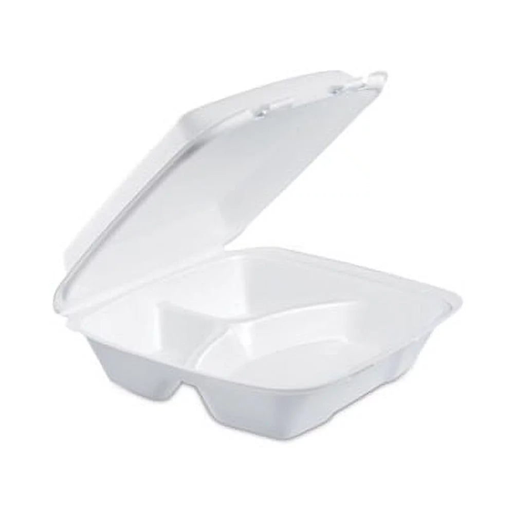 Dart 3-comprtmt Closing Foam Trays Carryout Large