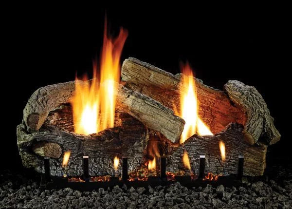 Logset 24" with Aged Glaze Stacked NG Oak Manual VF/V Burner, Slope