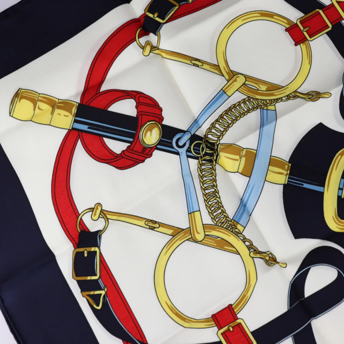 Spurs d’or (Like Carre90 Scarf Blue Eperon Pre-Owned Multicolor Silk Golden New) HERMES