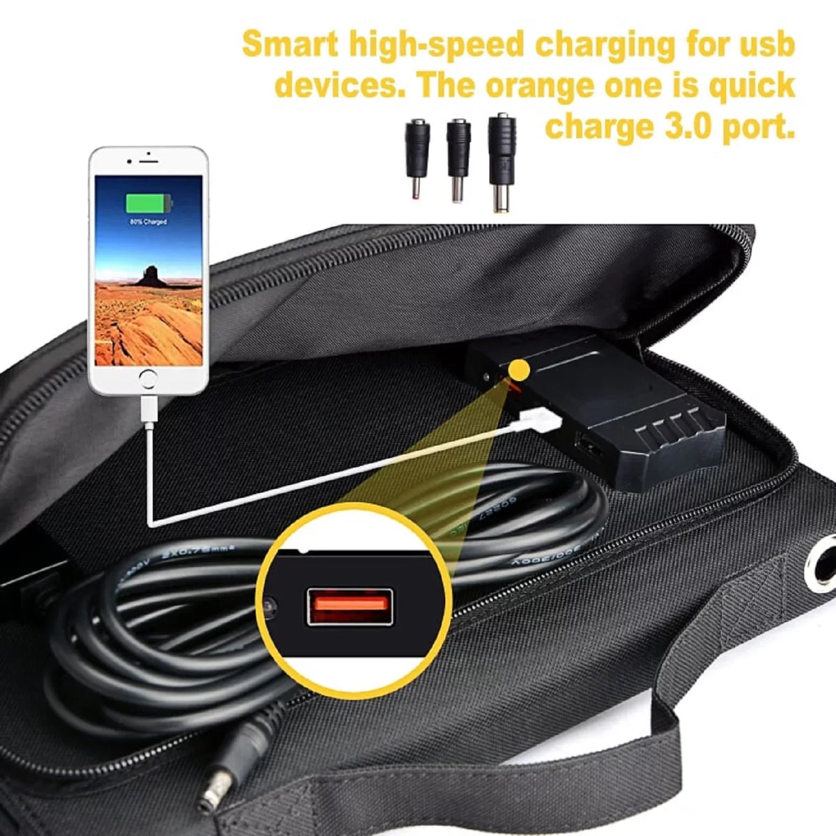 Charger Solar 60W Foldable Battery Panel, Solar USB 12V Portable ROCKSOLAR