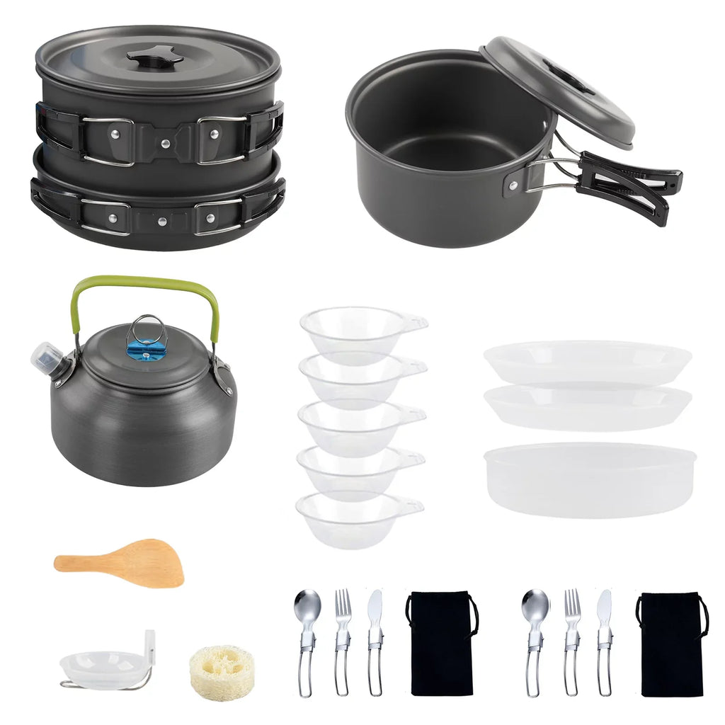Kit Pan Stick Kettle Camping Anself Set Mess Non and Cookware Cooking Pot and for with Backpacking