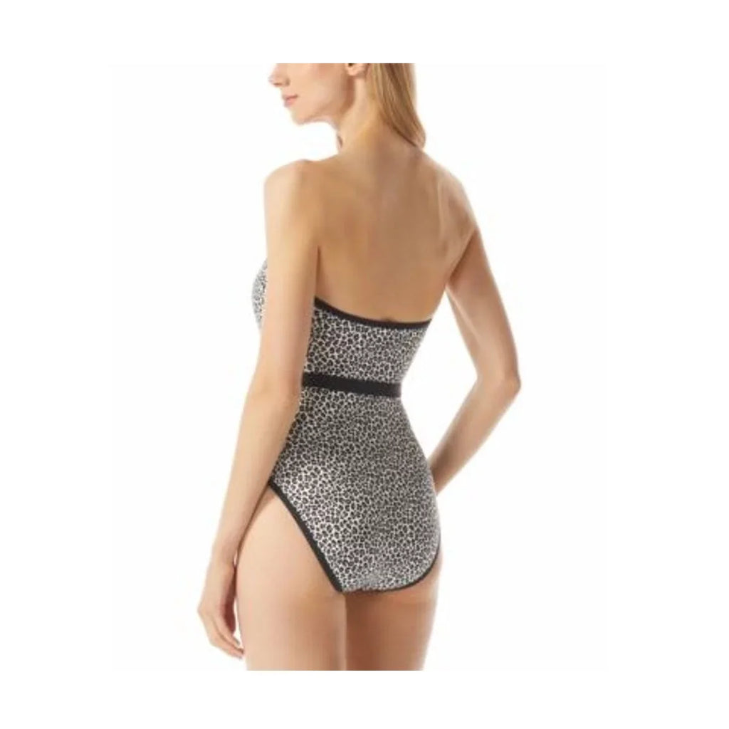 Kors Size Black Women's Printed 10 Swimsuit One-Piece Michael Logo-Belt Bandeau