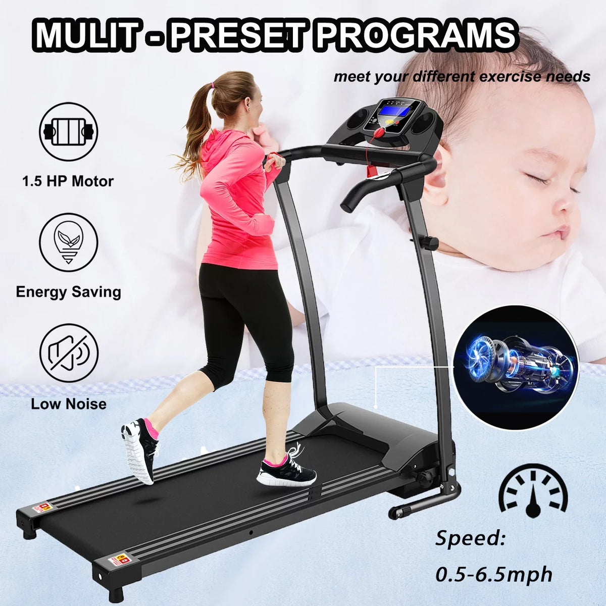 display,Pulse Home Exercise and Running for Sensor,Cup Office Walking Jogging Key Fitness Electric Holder Foldable Treadmill Safety w/LCD