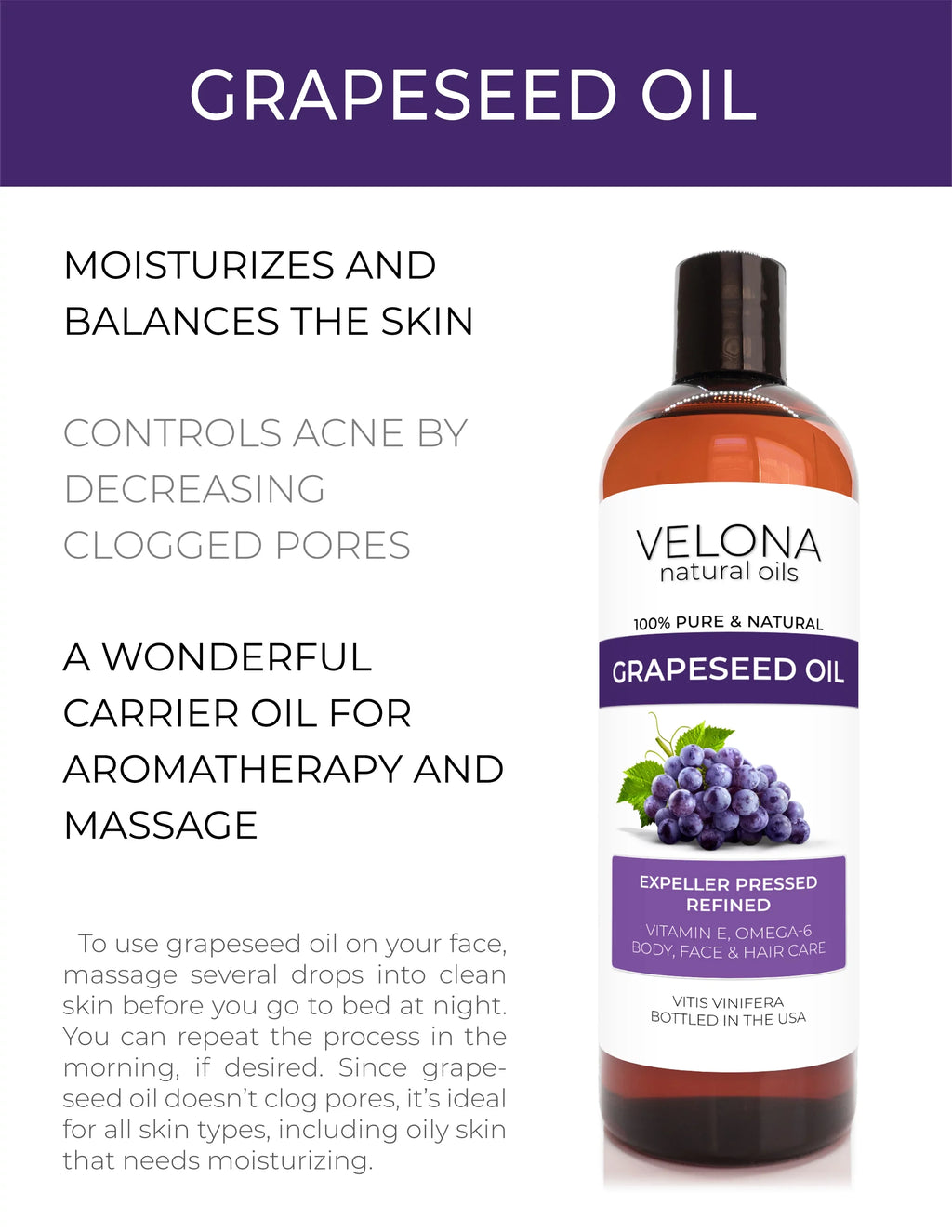 Body, Oil Oil 32 Skin, Hair Pure Natural | Velona and Carrier Cold | Cooking, | - oz Refined, 100% Face, Care pressed Grapeseed