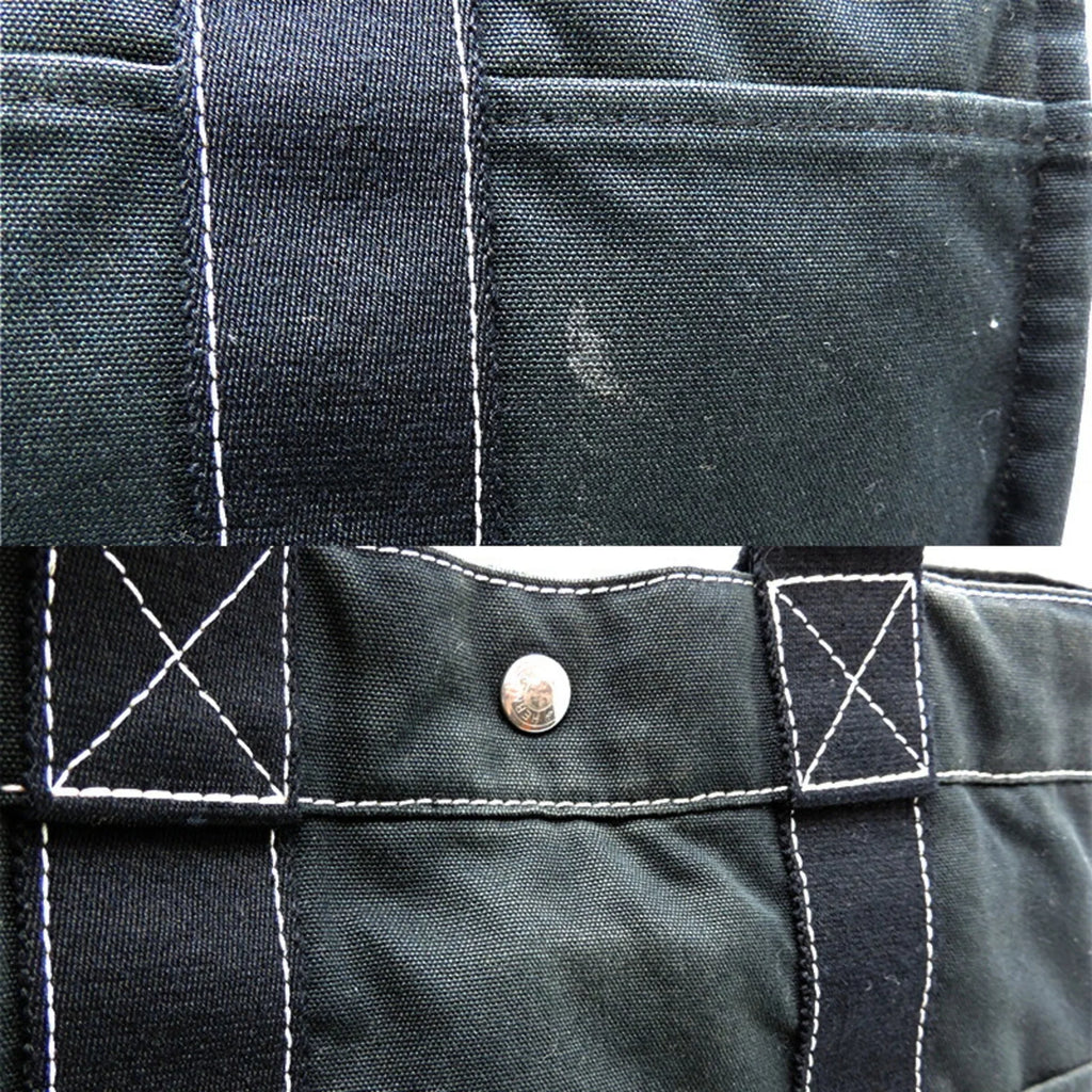 Ladies Canvas (Fair) Tote Hermes Black MM Cotton Pre-Owned Bag Deauville