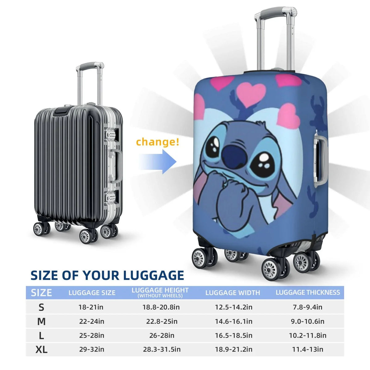 Travel Luggage Stitch Organizers Cover Elastic Protective Fits Suitcase Heart Large Cover