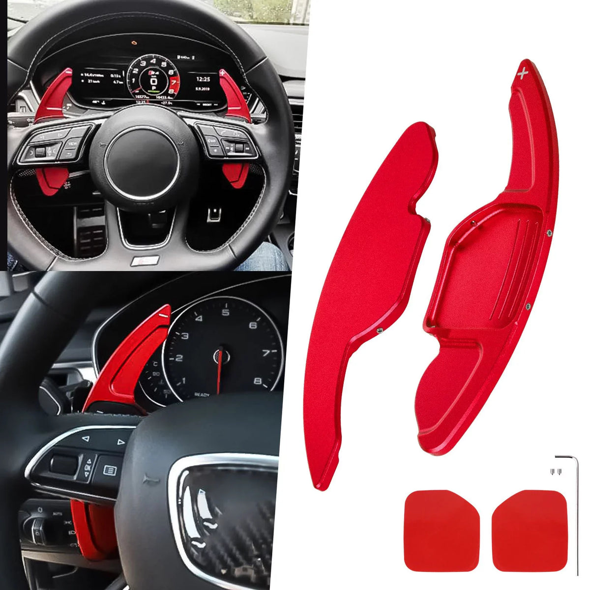 With Wheel Q3 Cover A8 Tech S5 A7 A6 SQ5 RS6 Shifter Q7 A5 S7 Audi (Red) S8 Q5 A3 Compatible Steering Trim, Aluminum RS3 Paddle CNC S6 A4 Xotic S4 Alloy, S3