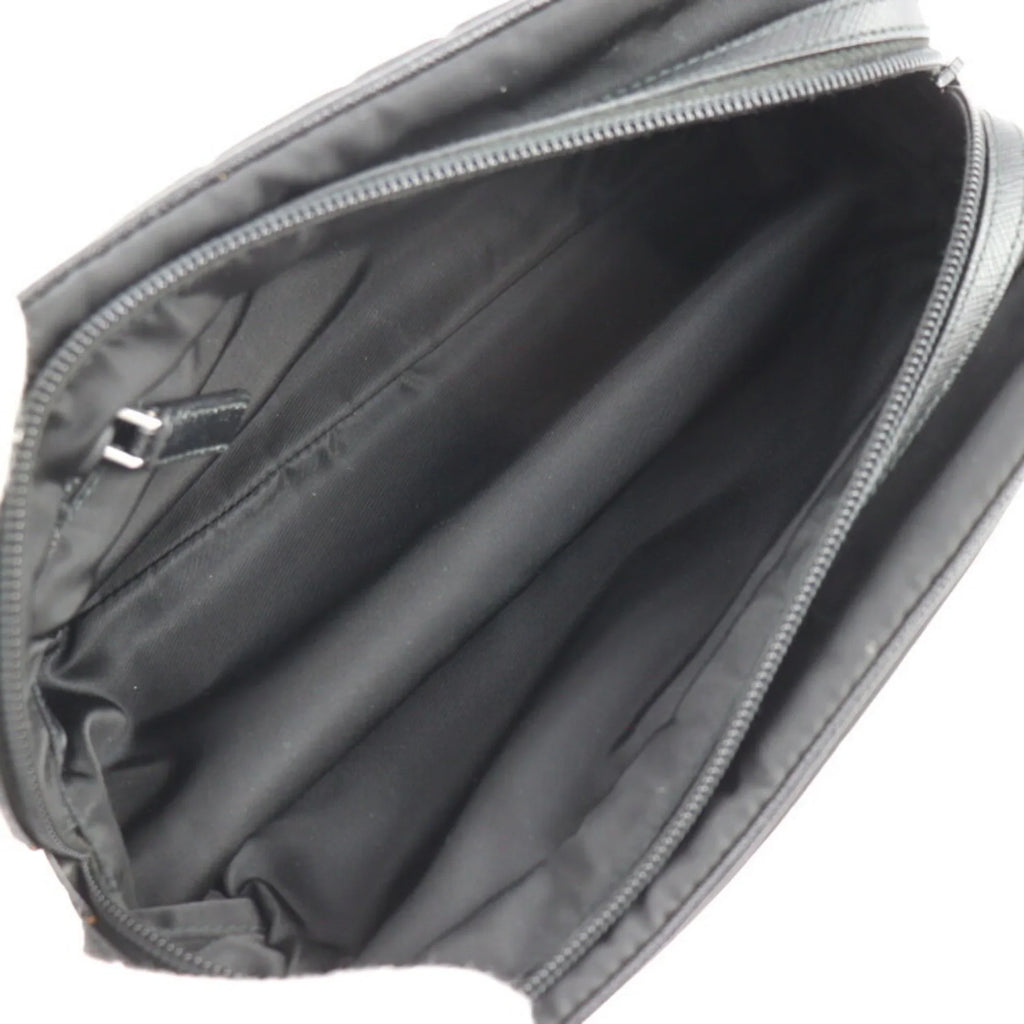 bag black leather 2NA819 (Good) clutch Pre-Owned nylon handbag silver hardware Prada logo second PRADA triangle
