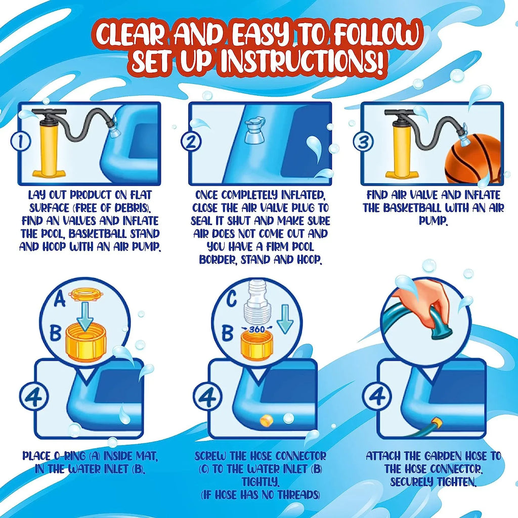 Kids Toys 82-inch. Splash Pad - Kids Hoop Inflatable Water Pad Sprinkler And - Splash Basketballs Summer System, For With Pool And 2