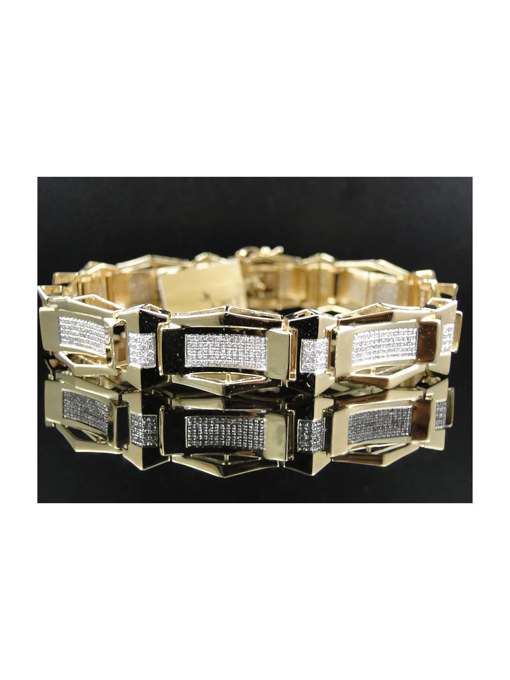 10K Gold Bracelet Ct Mens Genuine Inch 3.1 Set Pave White 8.5 Cut Round Diamond