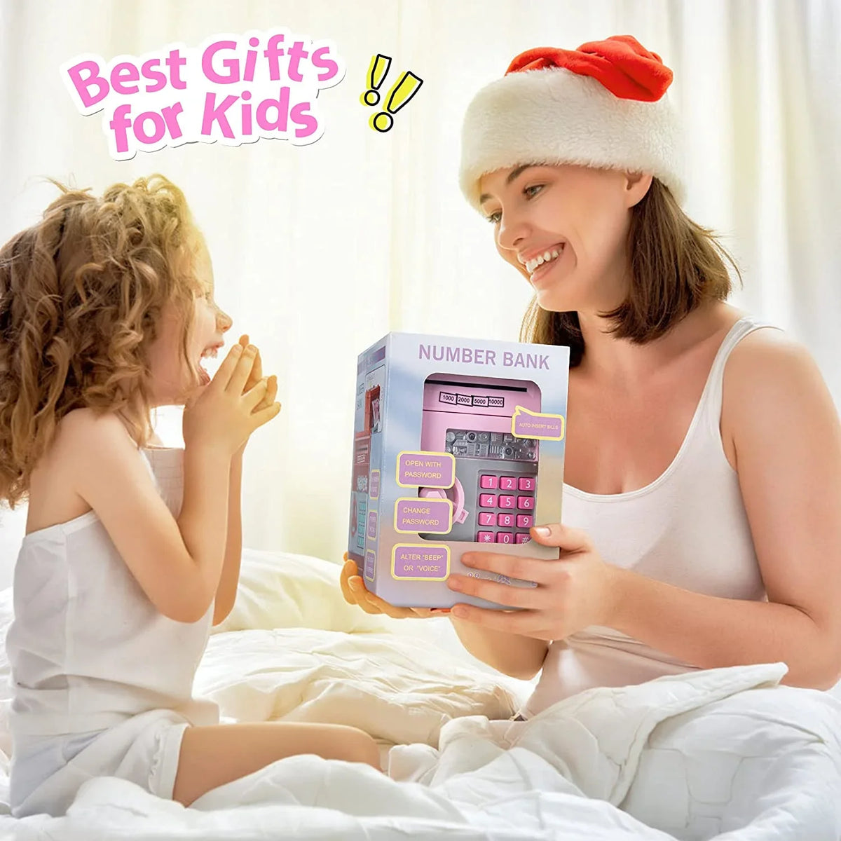 ATM (Pink/Silver) Toy Coin Kids Password Bank for ATM Boys Cash Adult Bank Gifts Electronic Savings Machine Real Money Box Safe Digital Money Girls Piggy Savings Kids Saving Mini