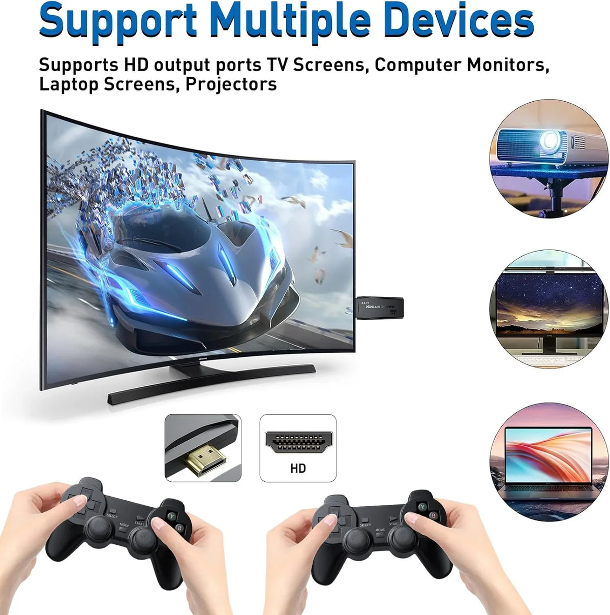 '- Stick Stick Support TV,Emulator Port,2 and Play Games,9 4K Classic Nostalgia Retro Wireless HD Emulators,Plug Video for Preloaded 12000+ Game S2 Gamepads(64G) Games Retro Console S2
