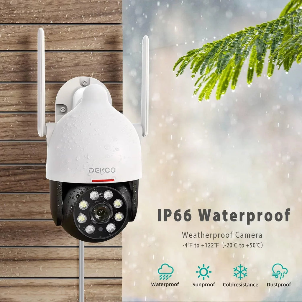 Camera, 2K Sensor, Camera Camera Surveillance Motion with Outdoor 360° Security PIR WiFi Camera Audio Spotlight, 2 View, Night DEKCO with Vision Waterproof Wired Way