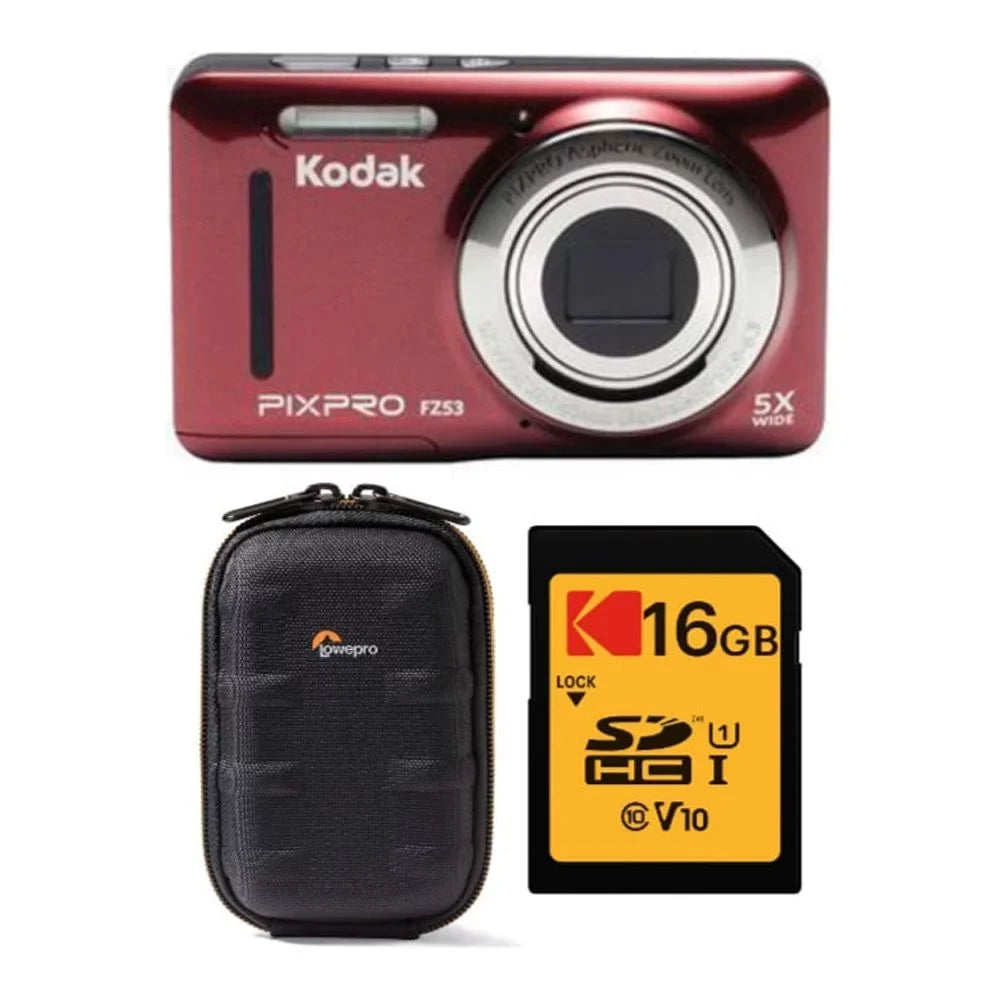 Digital Camera Card Case with Friendly and FZ53 Zoom Kodak (Red) Memory PIXPRO