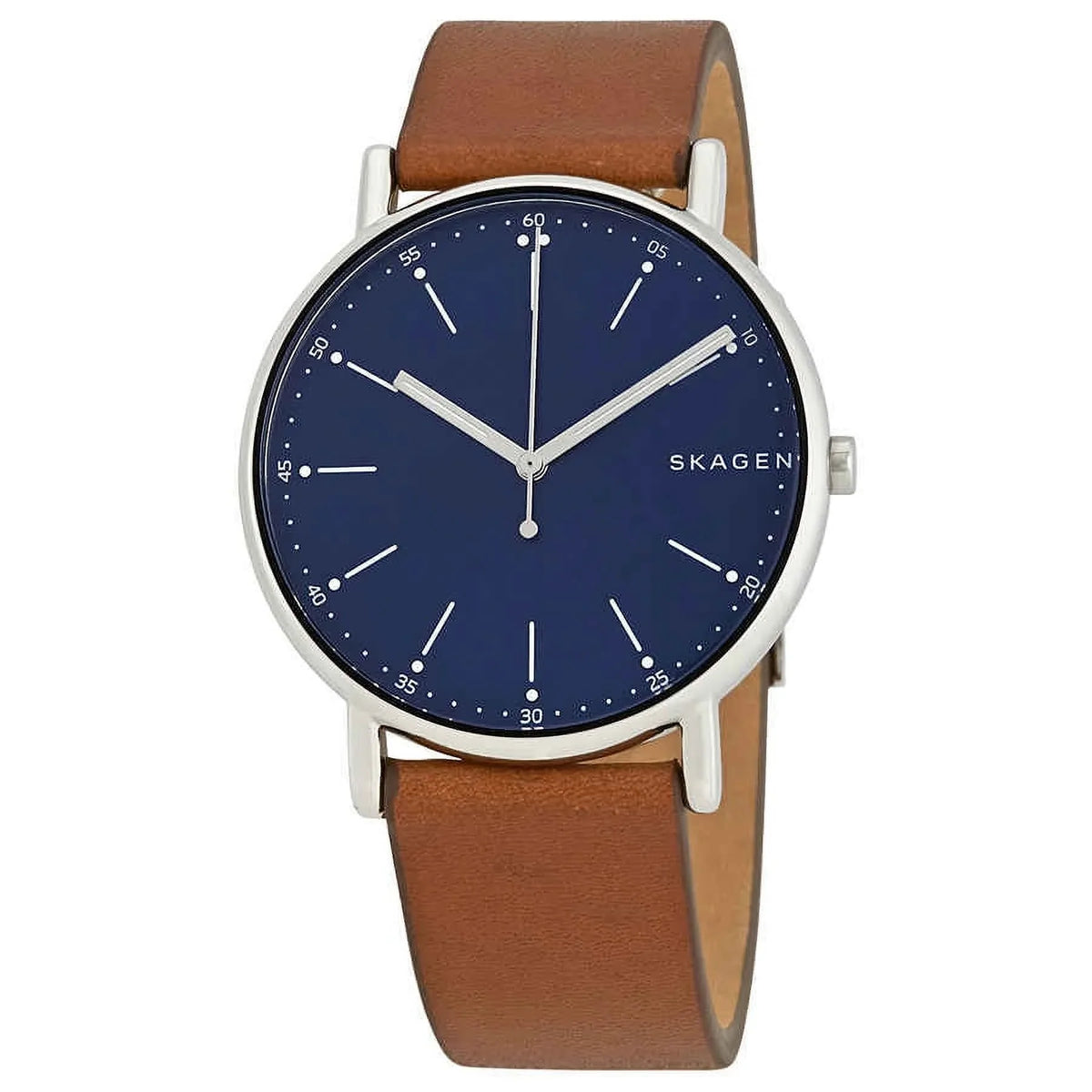 Dial Blue Leather SKW6355 Men's Signature Watch Brown Skagen